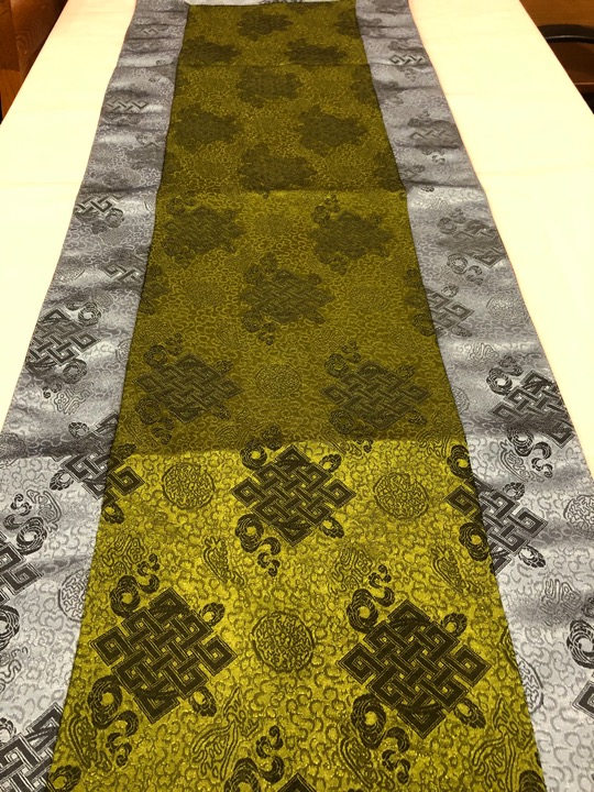 Tibetan Light Silk Brocade Green Endless Knot Runner 