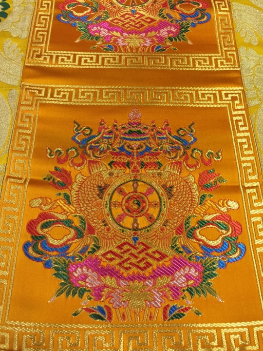 Tibetan Brocade Auspicious Symbol Yellow Table Runner 