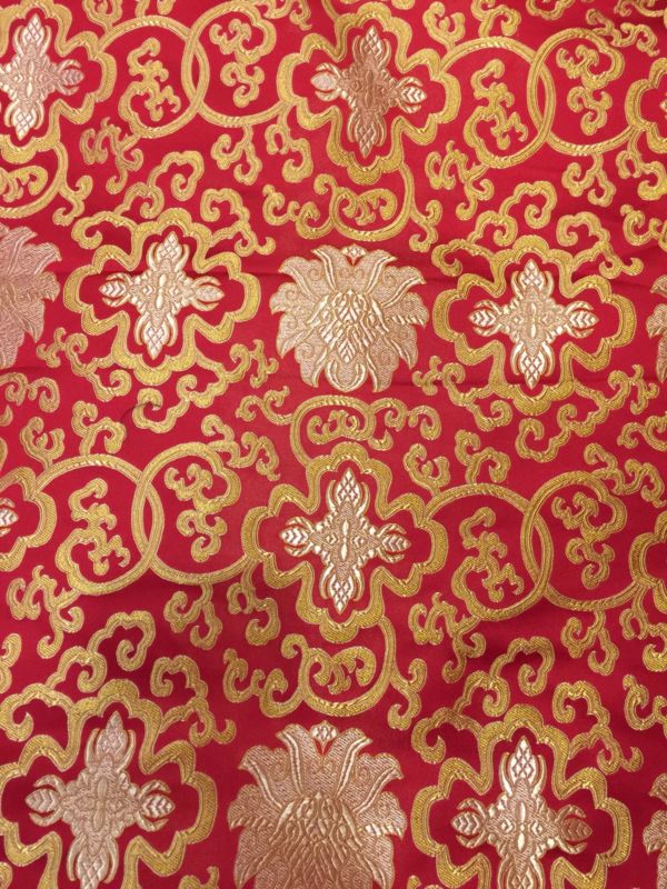 Tibetan Lotus Design Red Silk Brocade / Fabrics