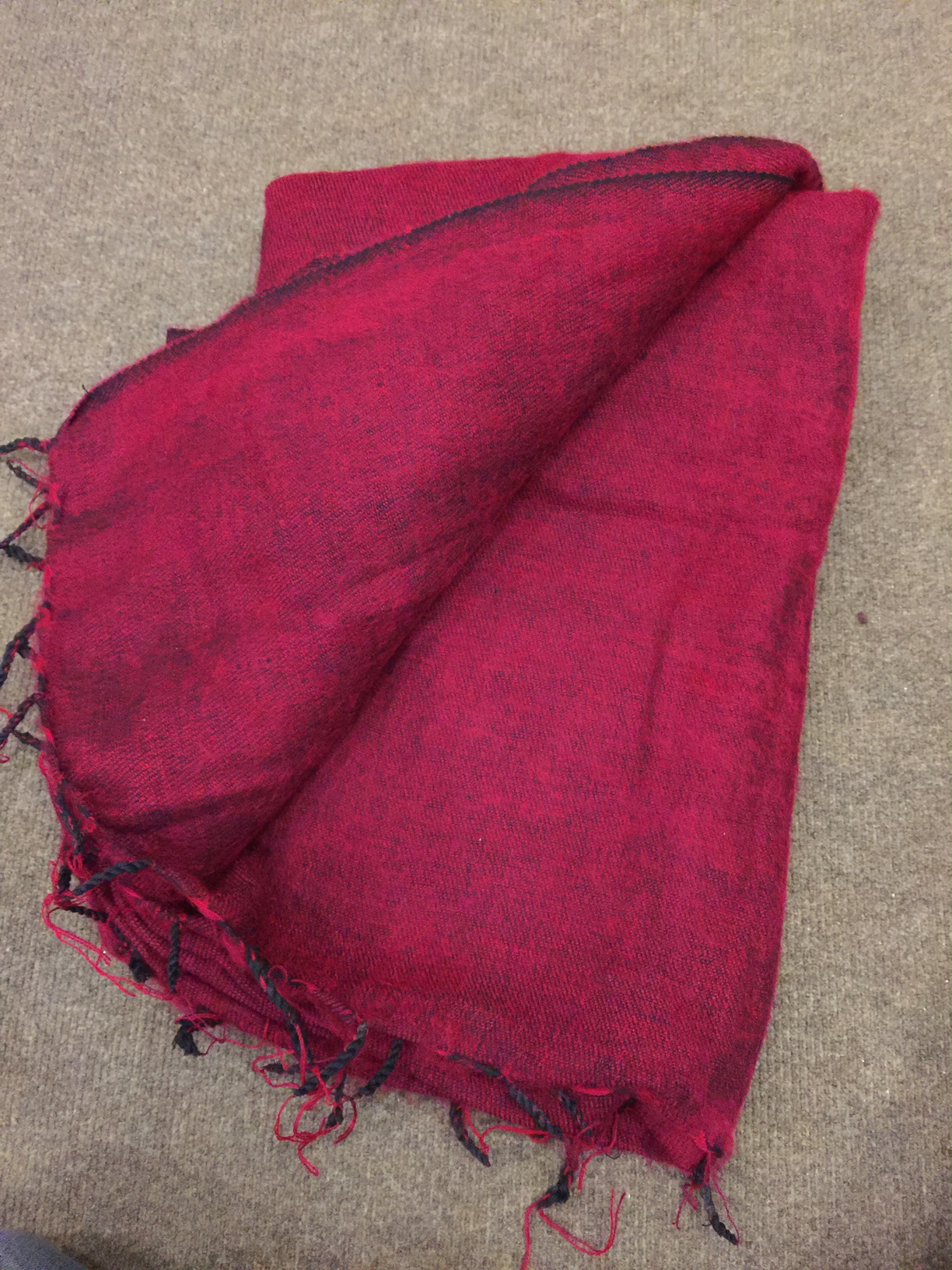 Tibetan Maroon Yak Wool Large Meditation Shawl 