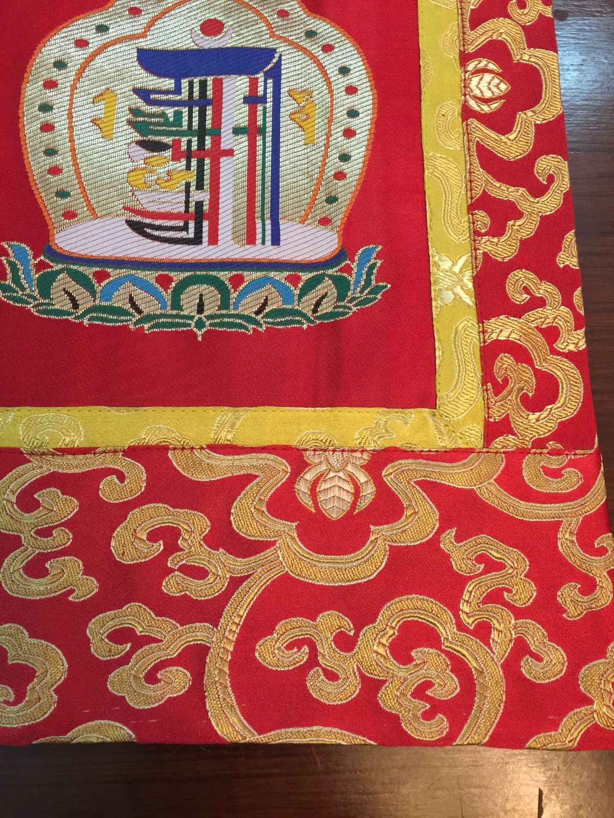 Tibetan Red Kalachakra Silk Brocade Wall Hanging