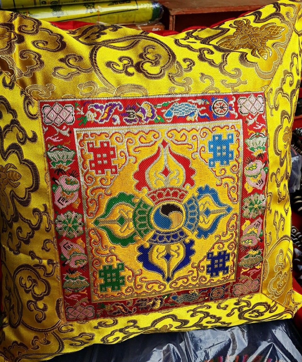 Tibetan Double Dorje Silk Brocade Cushion Cover